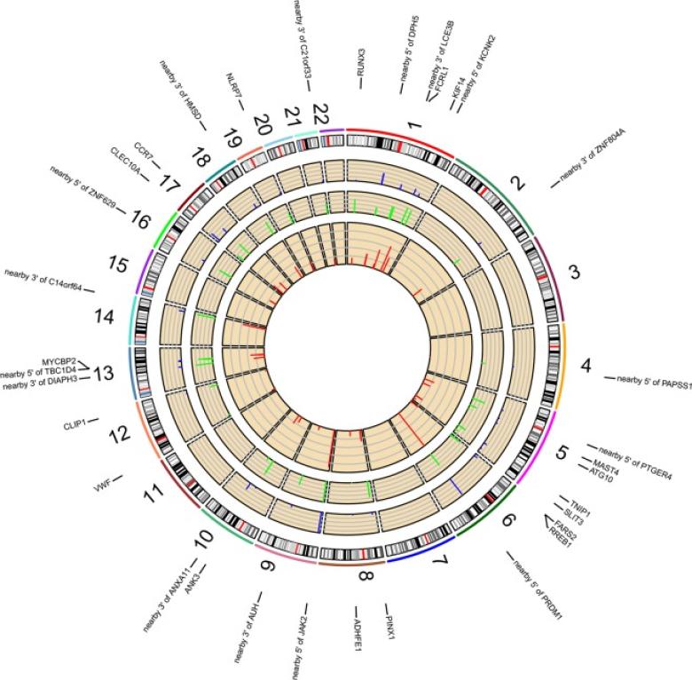Genomic regions interacting with smoking in LS.